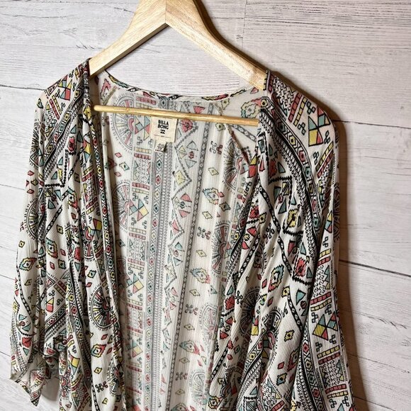 Billabong Kimono Cardigan Size S/M Salty Waves Geometric Aztec Print Fringe Boho - Picture 13 of 16